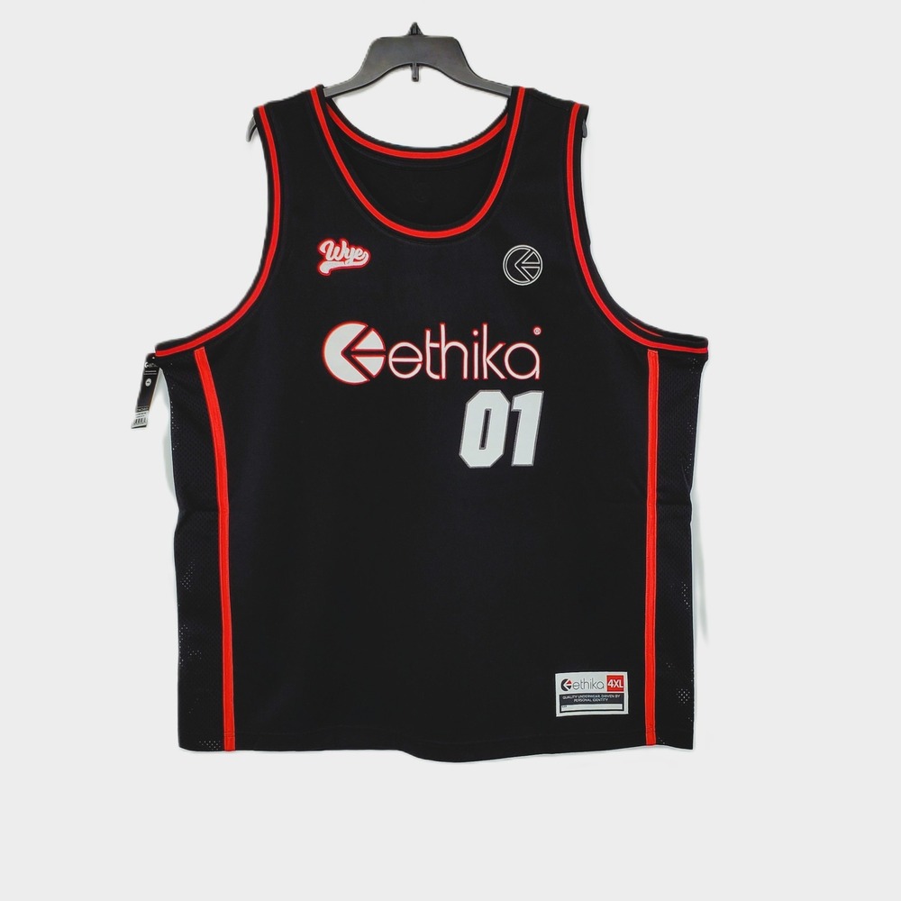 Ethika Mens 4XL Basketball Jersey Black Red Familie 01 Mesh Sleeveless Mesh New